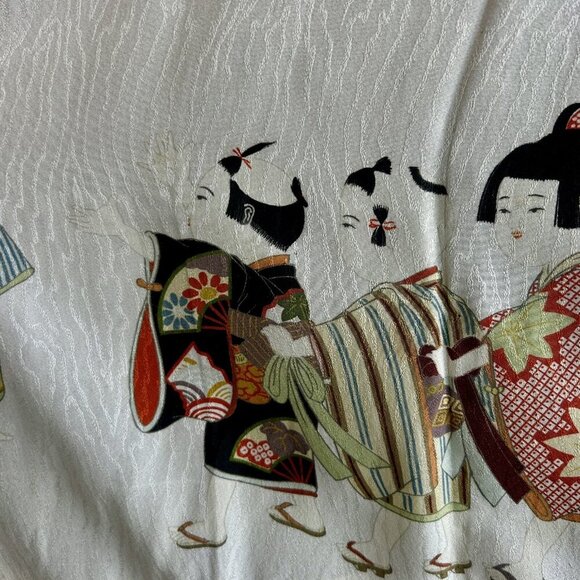 Japanese Vintage 100% Silk Haori Kimono Jacket Robe Children Playing in a Line - Picture 7 of 16